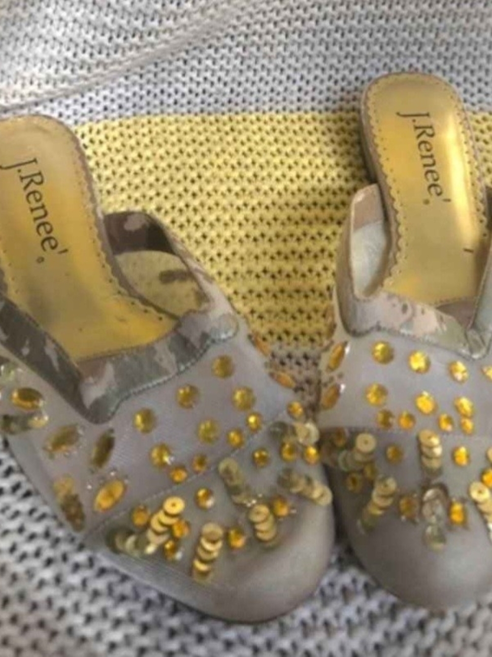 J.Renee Taupe Slip-On Flats with Gold Sequins